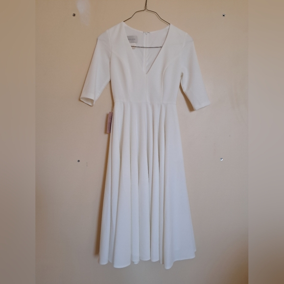 BHLDN Anthropologie Valdis Midi Wedding Dress Gown 4 Ivory White / Cream V Neck - Picture 4 of 7